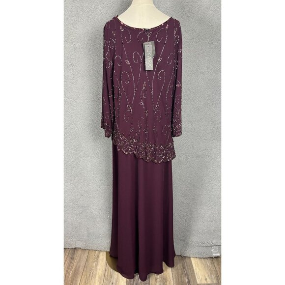 Jkara Plus Size Plum Beaded Evening Gown 3/4 Sleeves Scoop Neckline 24W NWT's - Picture 5 of 8